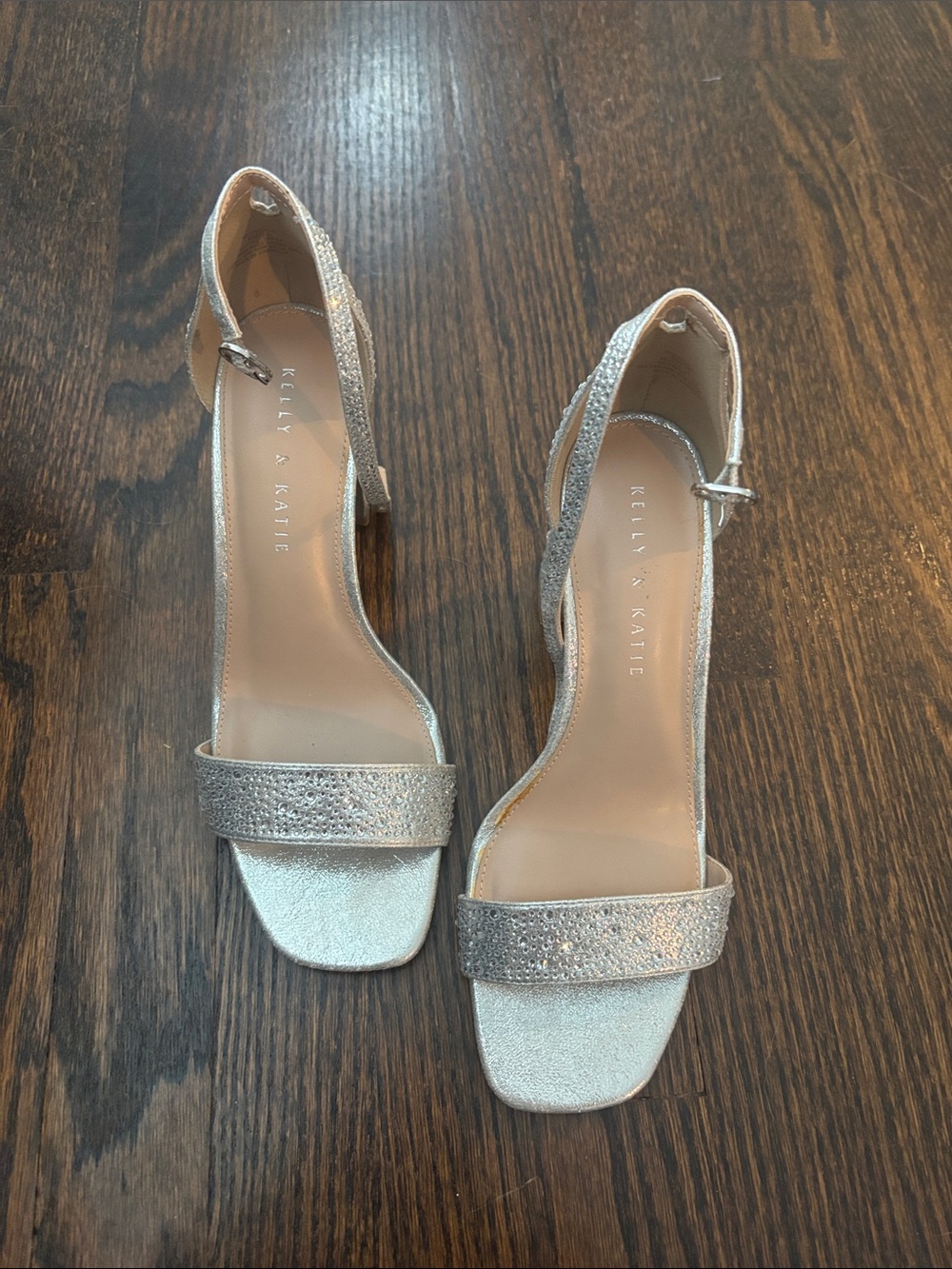 Kelly & Katie Silver Glitter Mid Heel Ankle-Strap Sandals